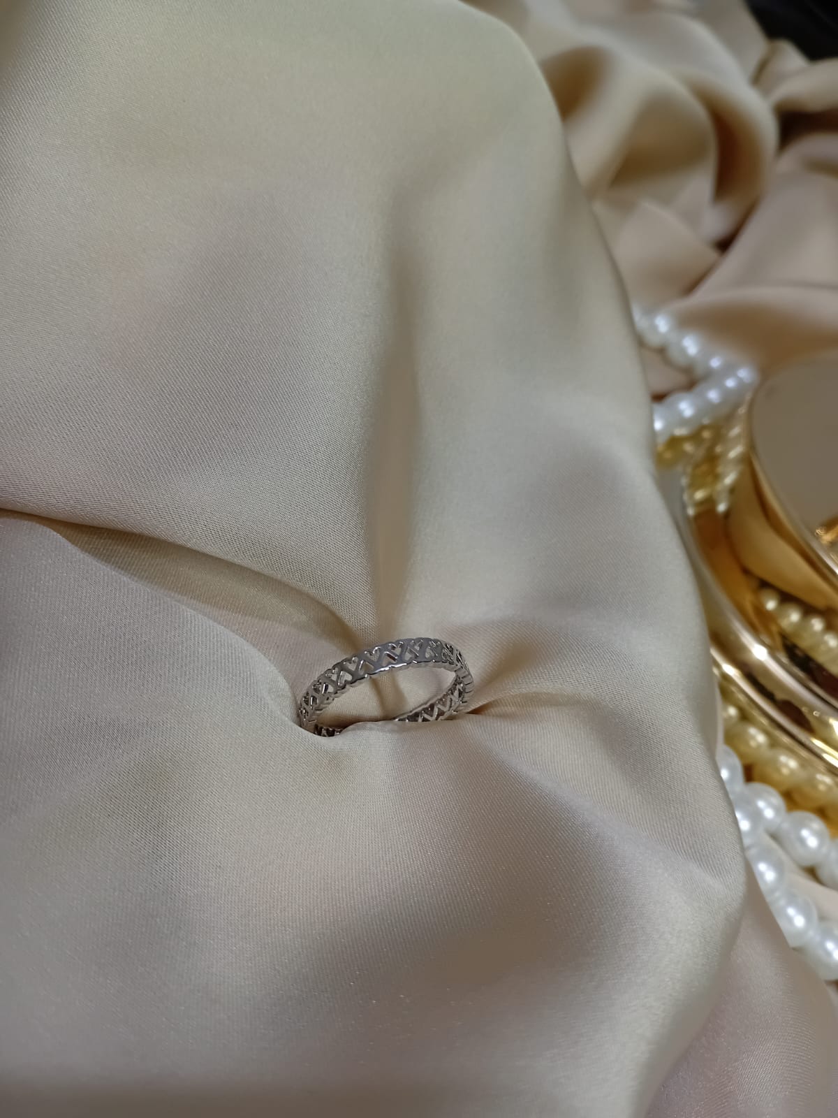 Double Line Silver Small Heart Design Ring