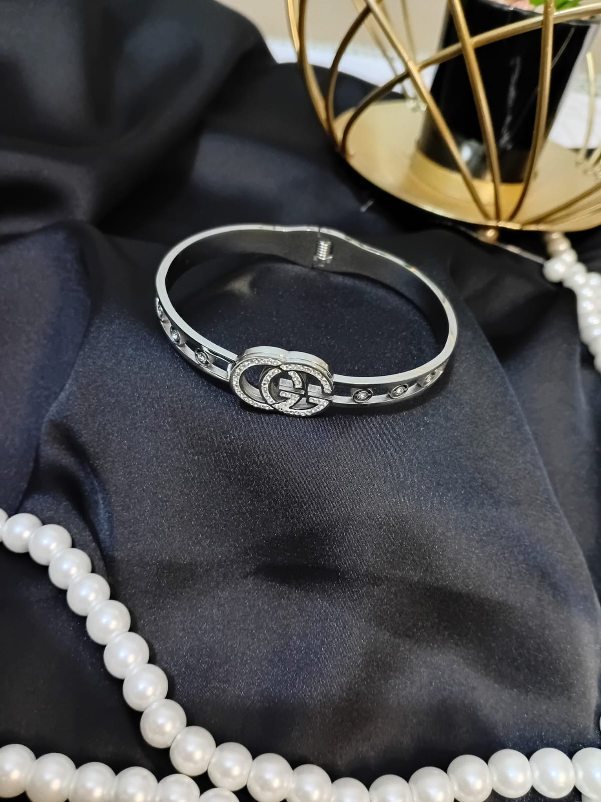 Silver Gucci-Inspired Crystal Bangle
