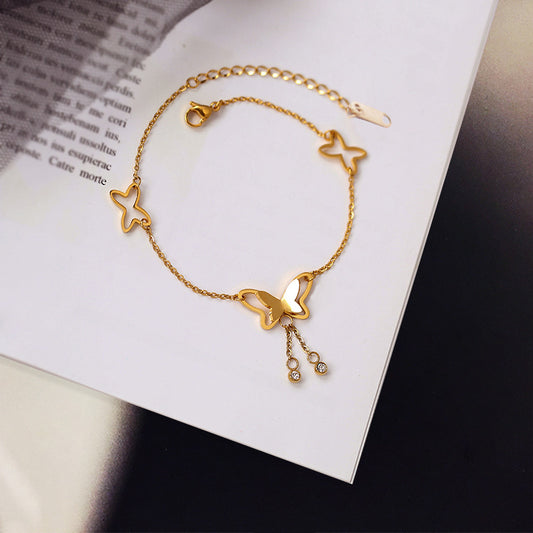 Golden Double Butterfly Charm Anklet