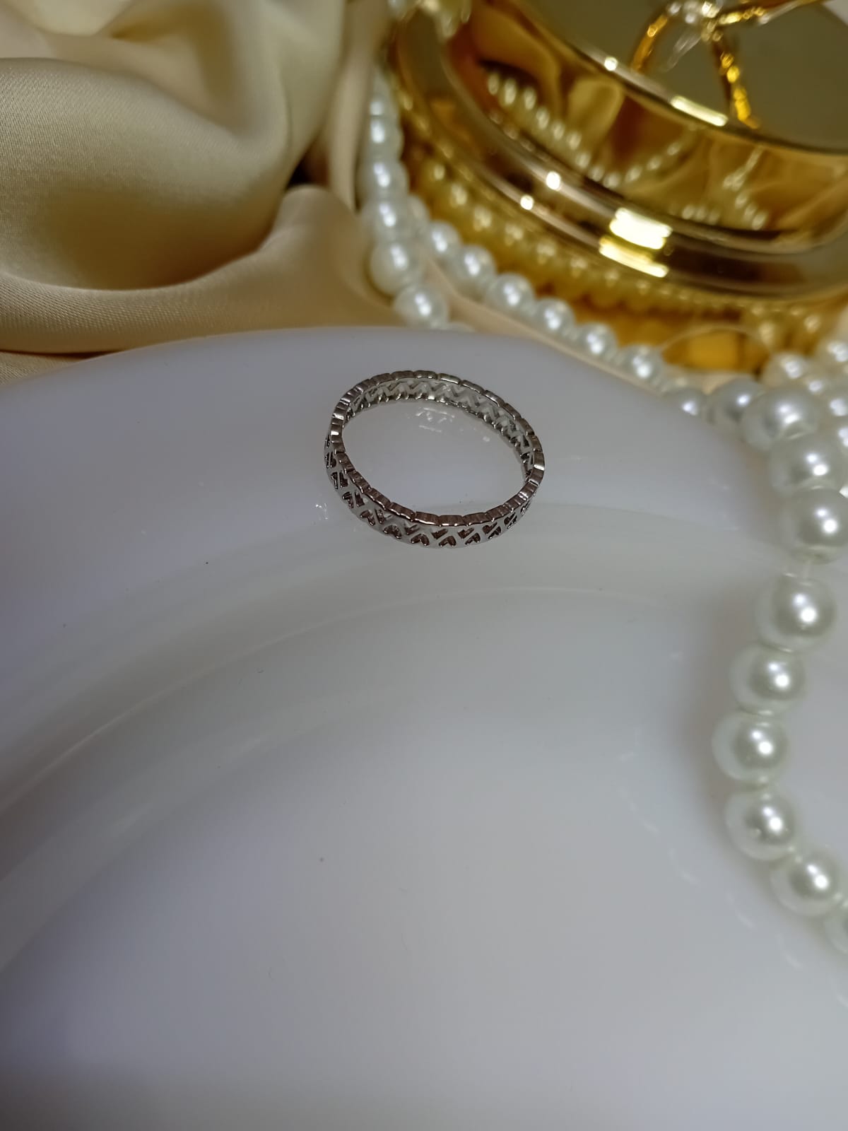 Double Line Silver Small Heart Design Ring