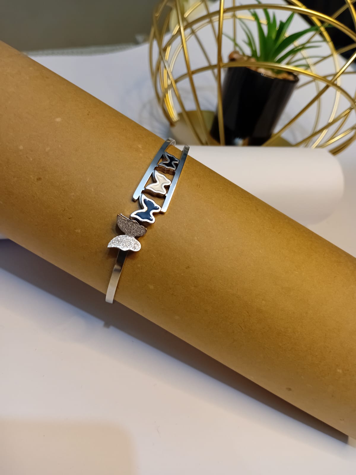 Elegant Silver Butterfly Bangle