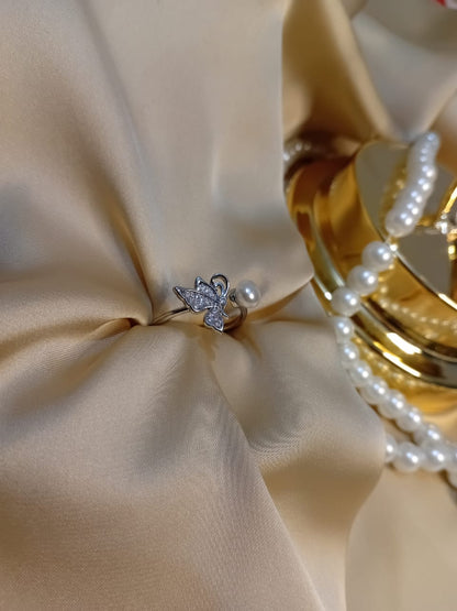 Silver Pearl  Butterfly Ring