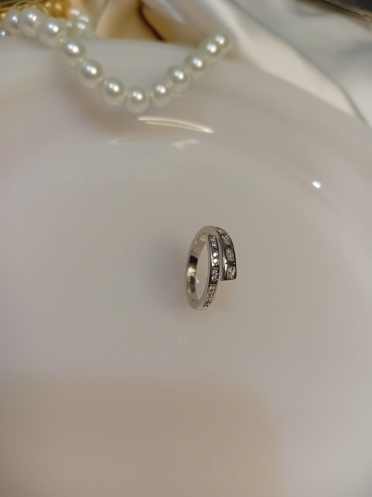 Silver Double Line Small Stones Ring