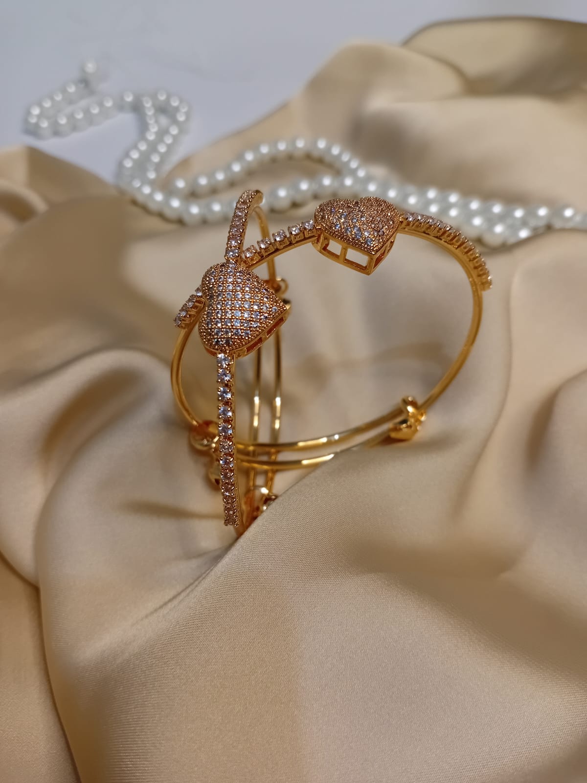 Adjustable Golden Heart Bangle Pair