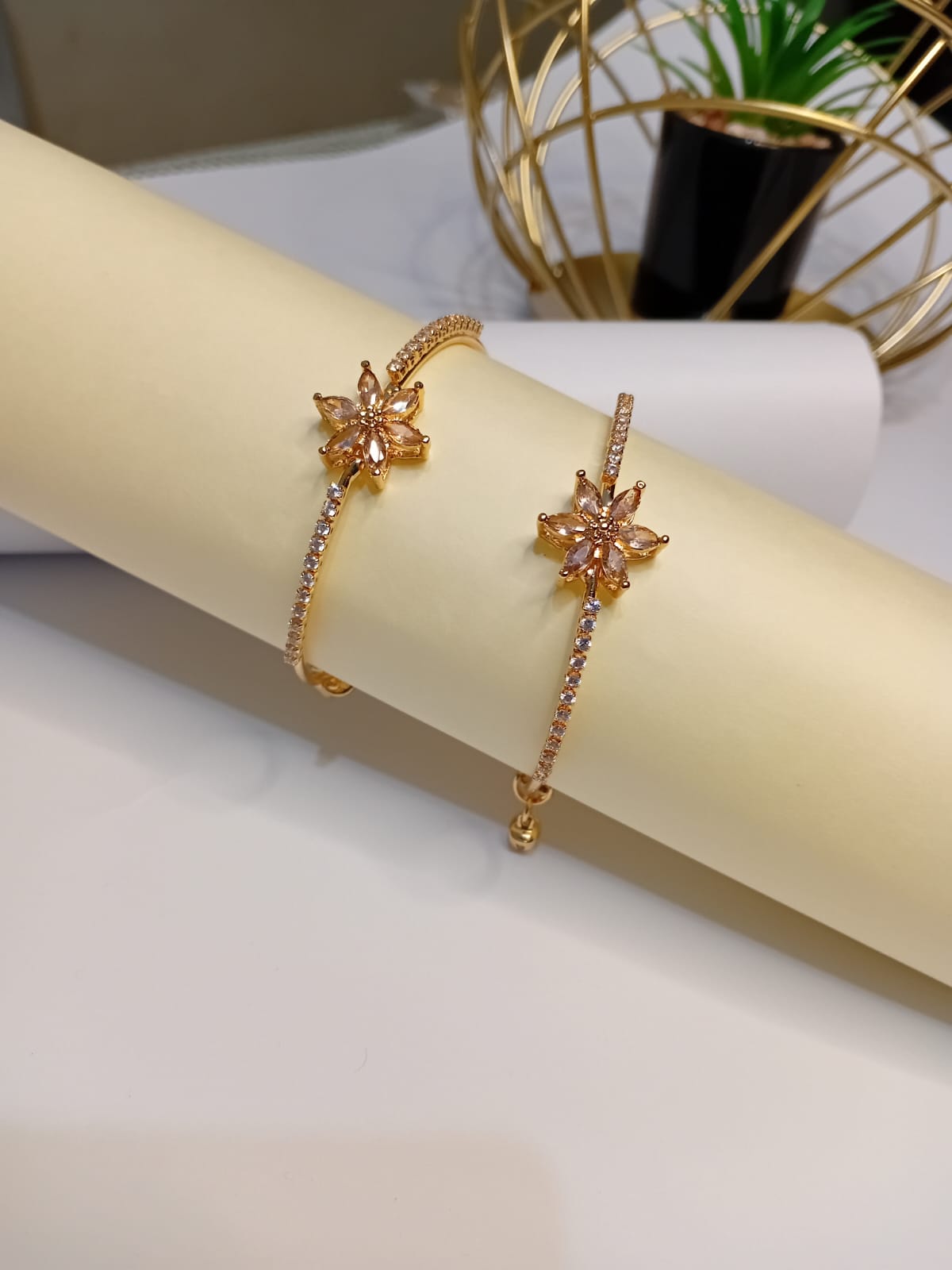 Adjustable Cute Flower Style Bangle Pair
