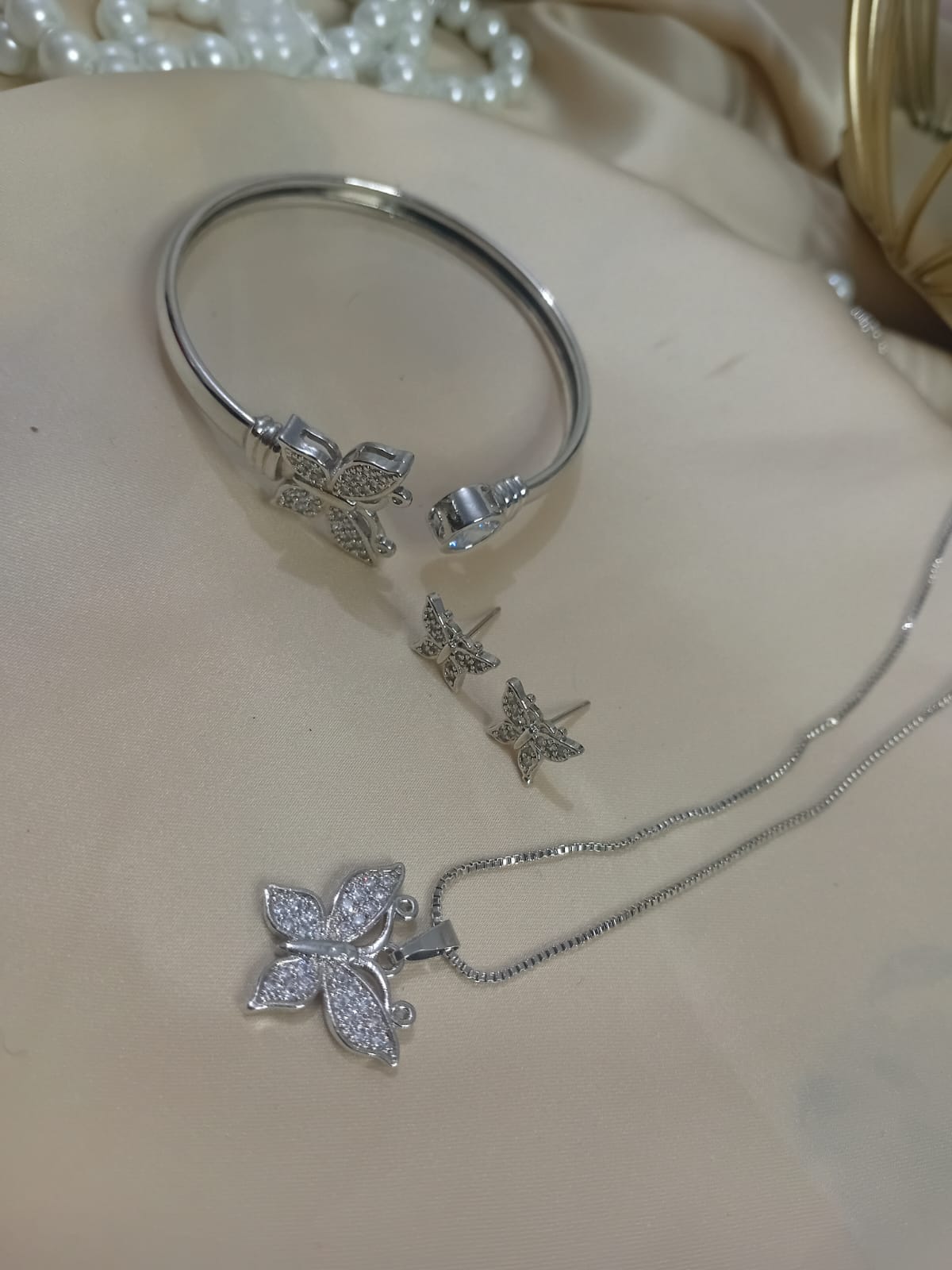 Silver Butterfly Locket Set