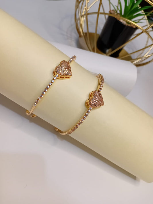 Adjustable Golden Heart Bangle Pair