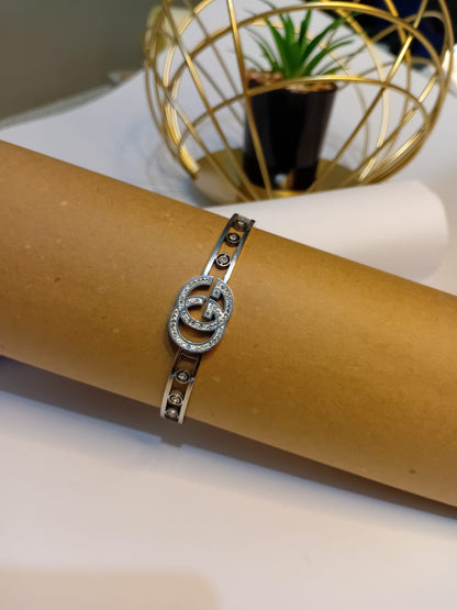 Silver Gucci-Inspired Crystal Bangle