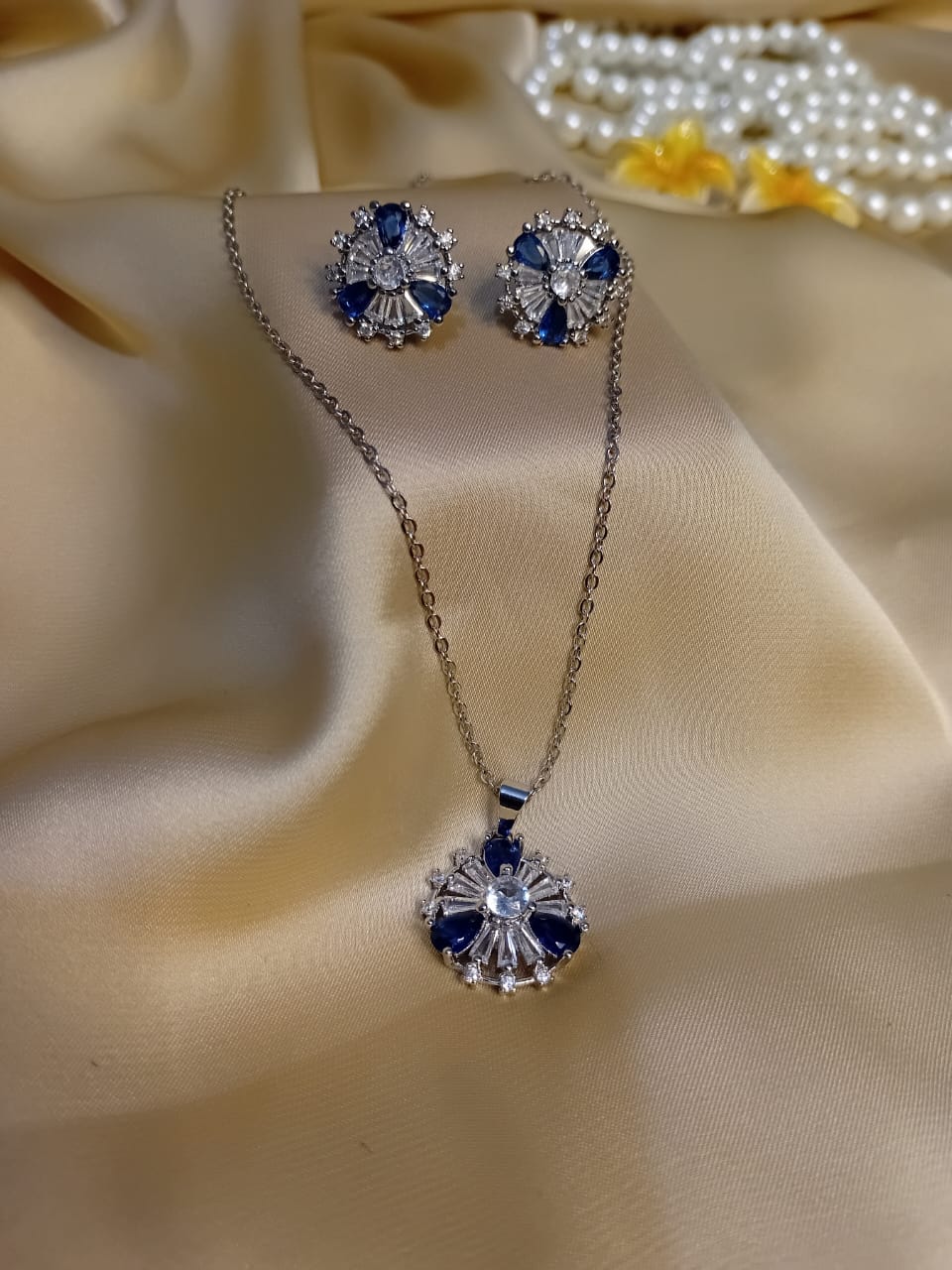 Blue Sapphire Pendant & Earring Set