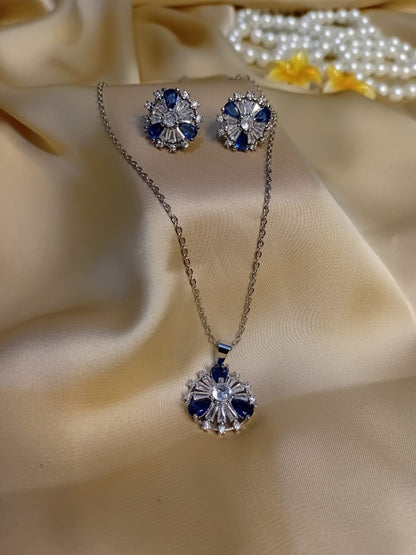 Blue Sapphire Pendant & Earring Set