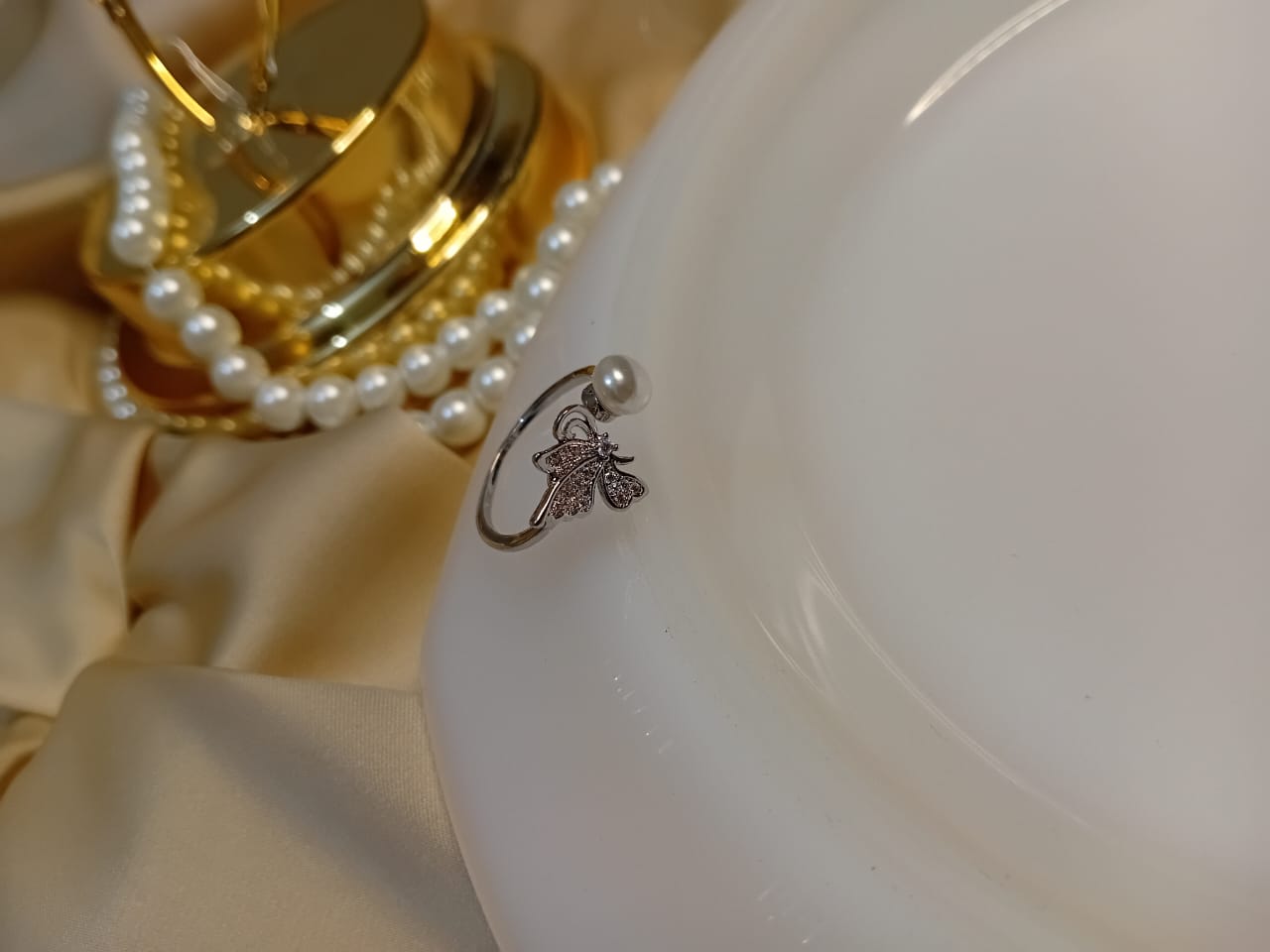 Silver Pearl  Butterfly Ring