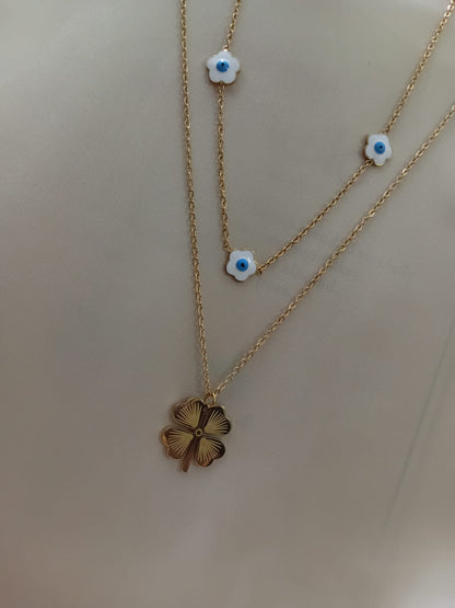 Evil Eye & Clover Layered Necklace
