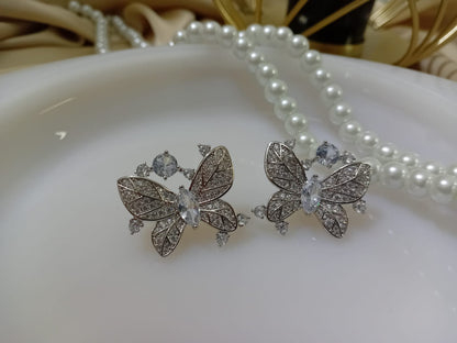 Silver Butterfly Crystal Earrings