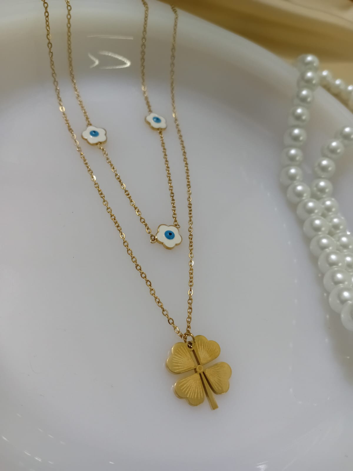 Evil Eye & Clover Layered Necklace