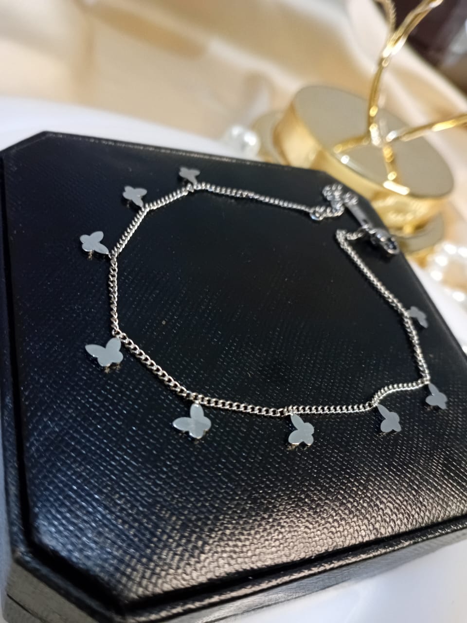 Silver Plain Butterfly line Anklet