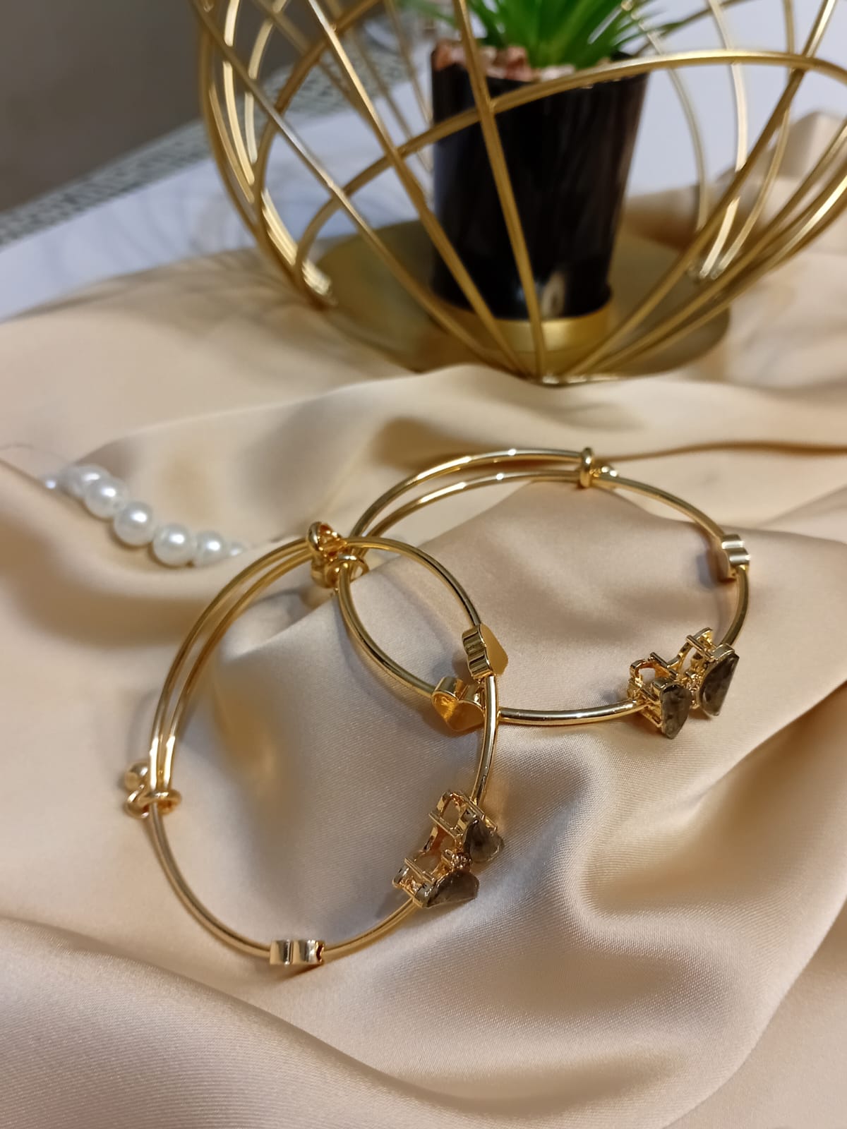 Adjustable Butterfly Grey Stone Bangle Pair