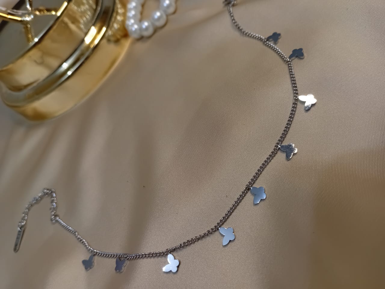 Silver Plain Butterfly line Anklet