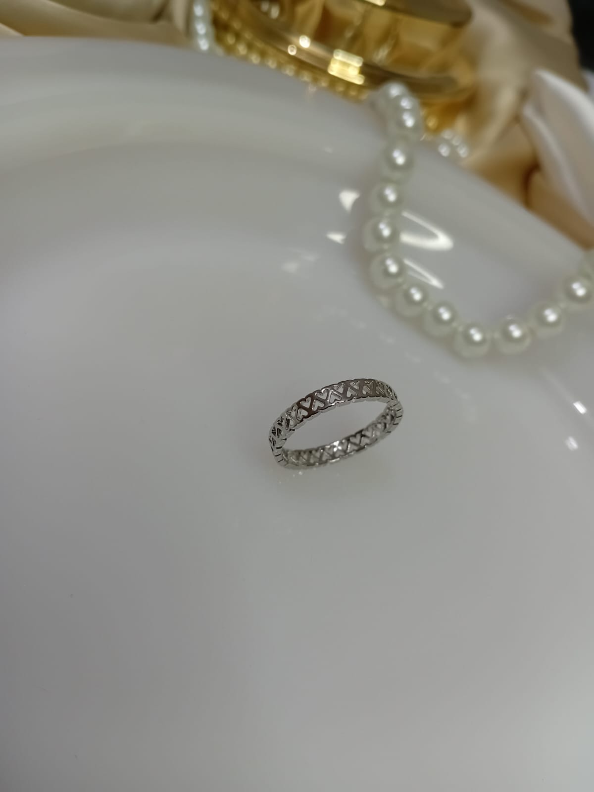 Double Line Silver Small Heart Design Ring