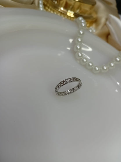 Double Line Silver Small Heart Design Ring