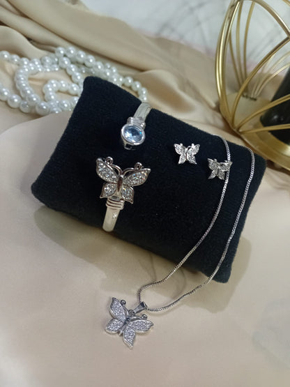 Silver Butterfly Locket Set