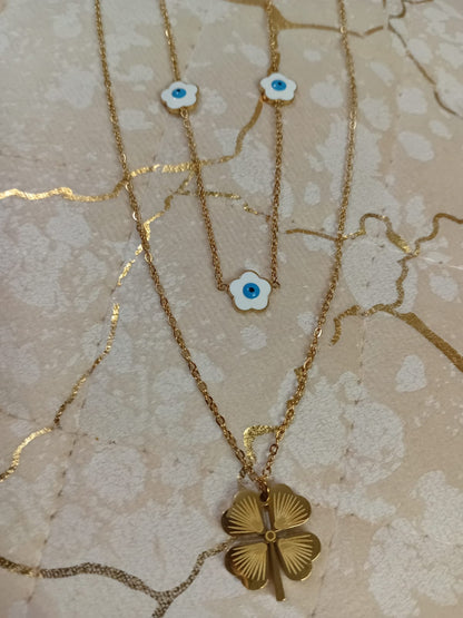 Evil Eye & Clover Layered Necklace