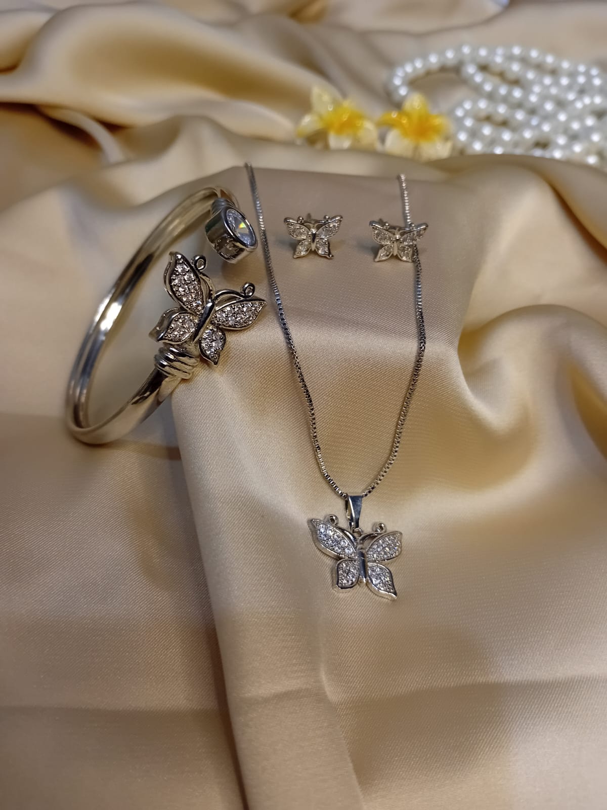 Silver Butterfly Locket Set