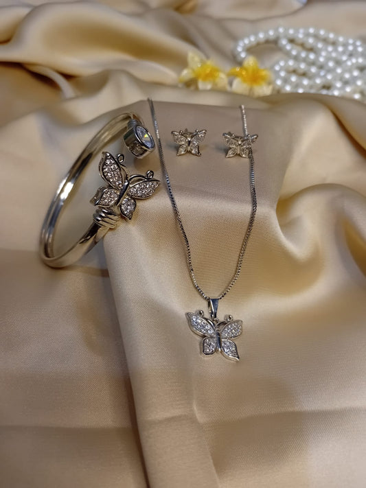 Silver Butterfly Locket Set