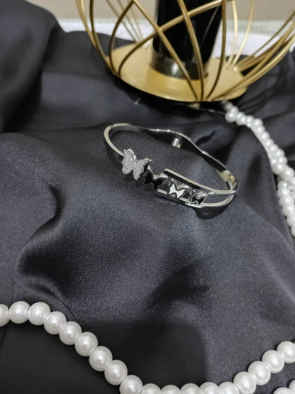 Elegant Silver Butterfly Bangle