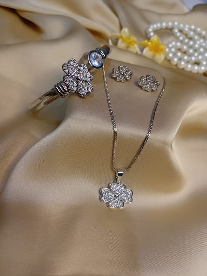 Pave Clover Design Locket Set