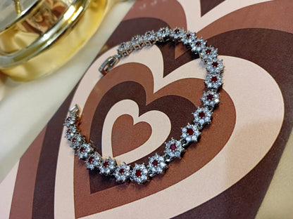 Red Silver Heavy Flower Design Bracelet