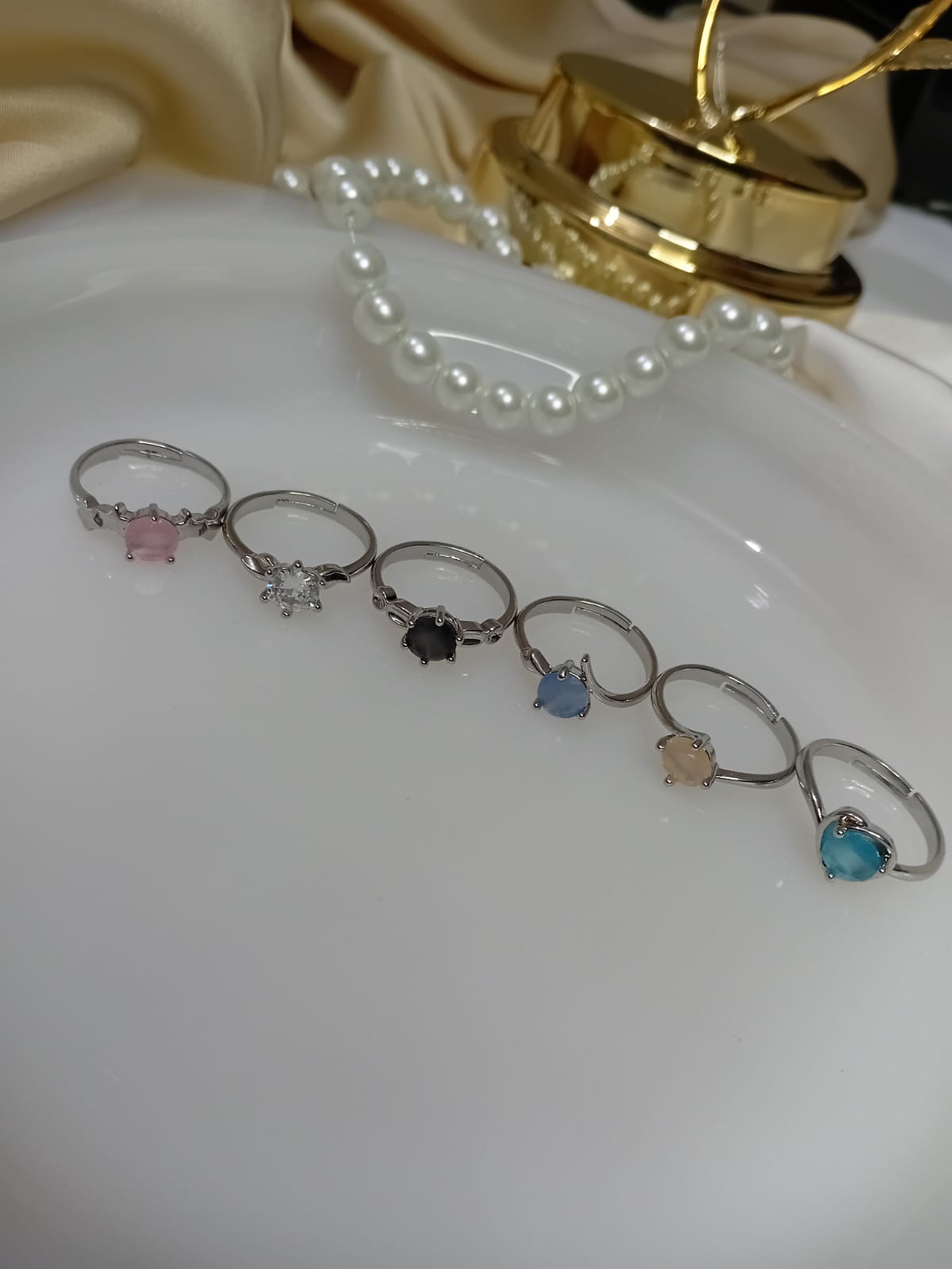 Silver Multi Stone Colour Rings In different minimal designs