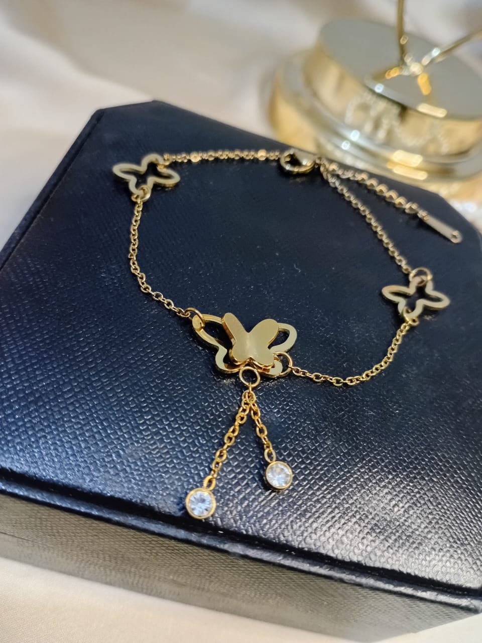 Golden Double Butterfly Charm Anklet