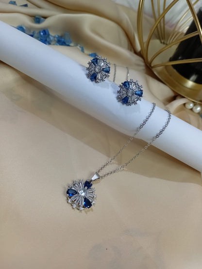 Blue Sapphire Pendant & Earring Set