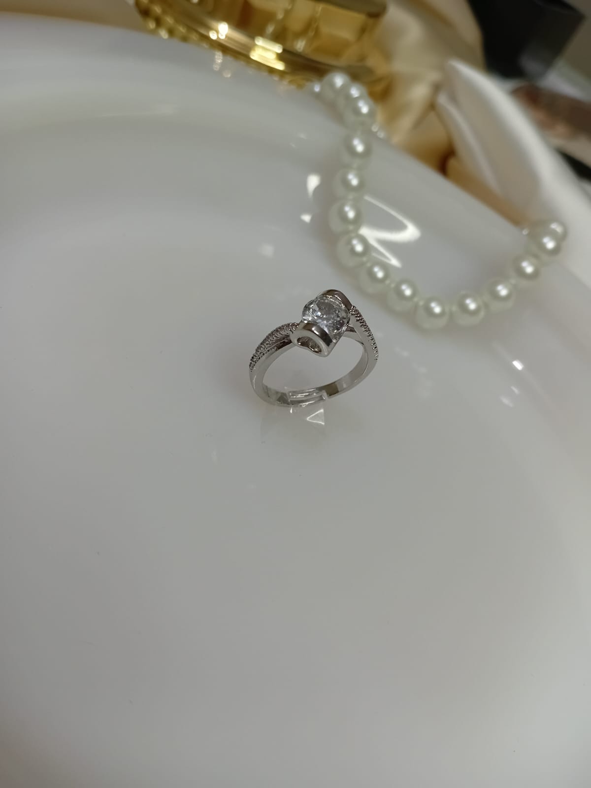 Silver Diamond Side Heart design Ring