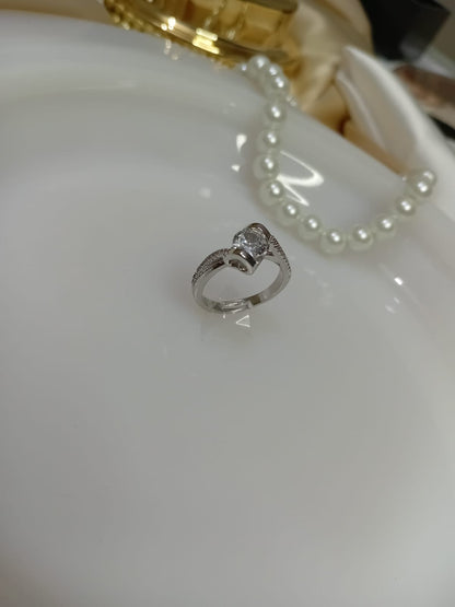 Silver Diamond Side Heart design Ring