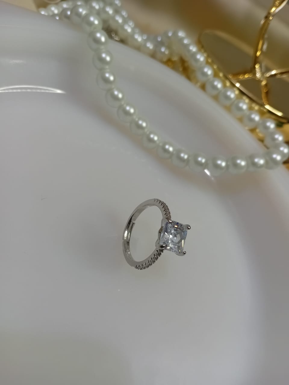 Silver Square Stone Ring