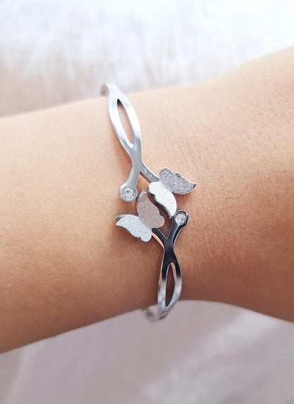 Silver Butterfly Stainless Bangle