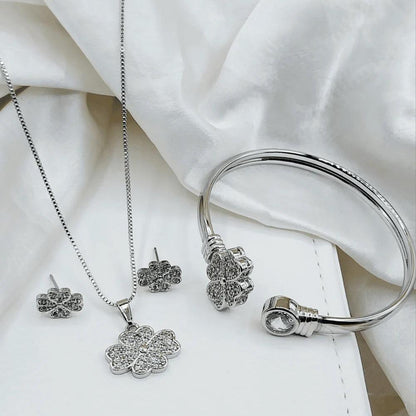 Pave Clover Design Locket Set