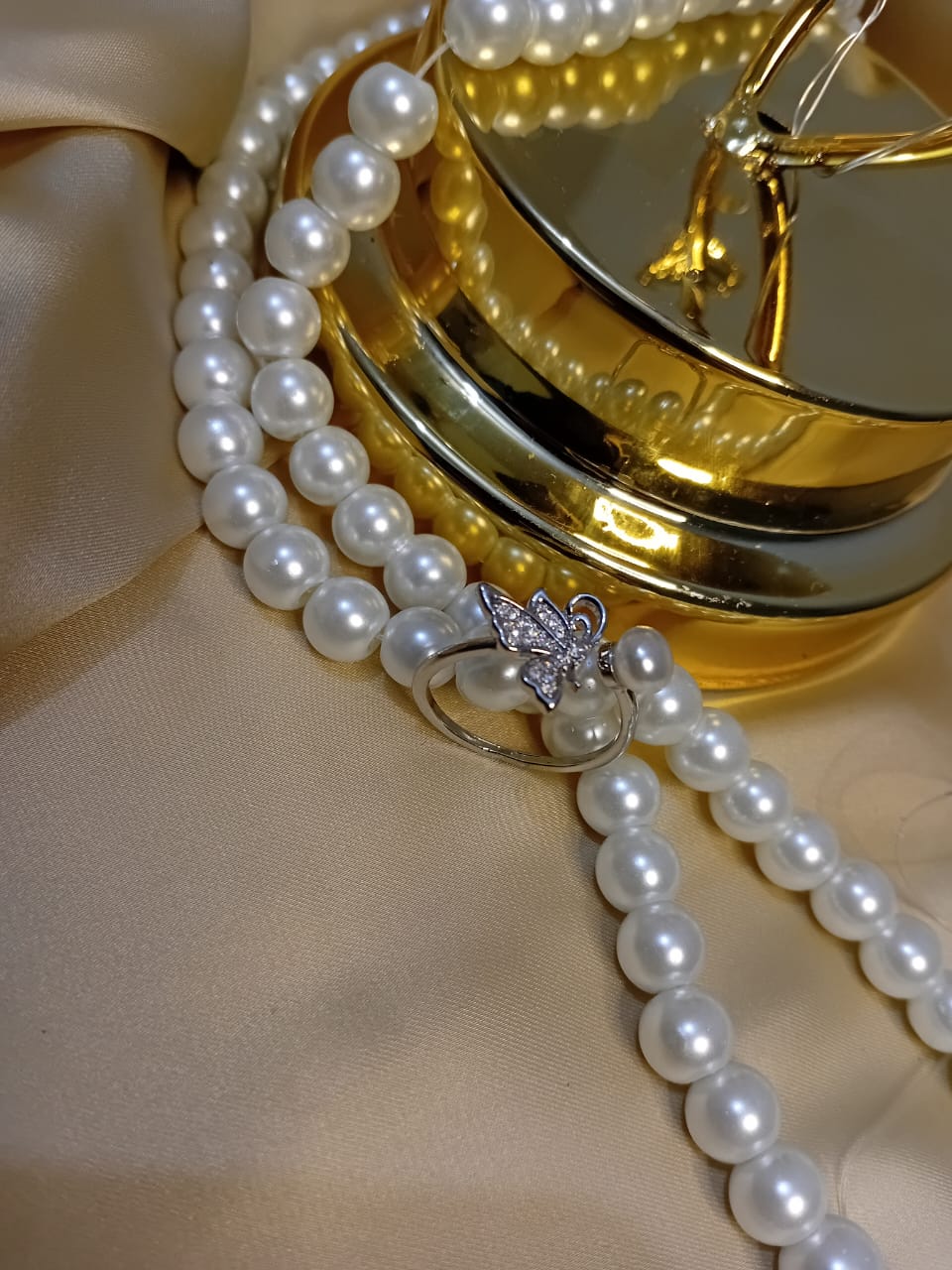 Silver Pearl  Butterfly Ring