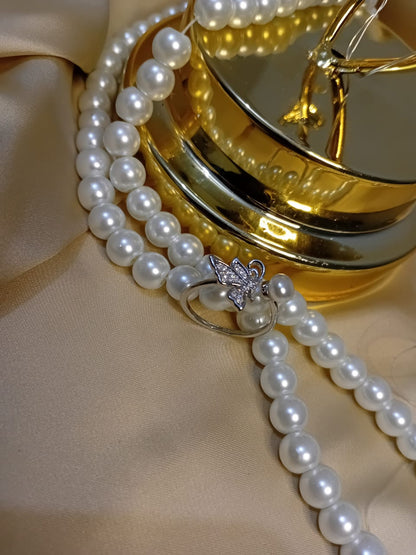 Silver Pearl  Butterfly Ring