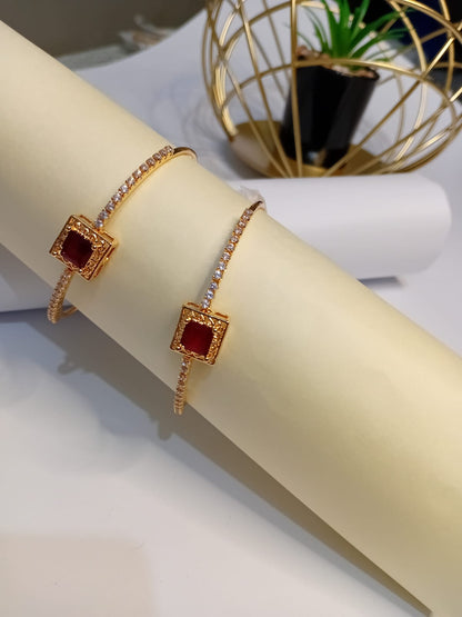 Adjustable Red Stone Bangle Pair