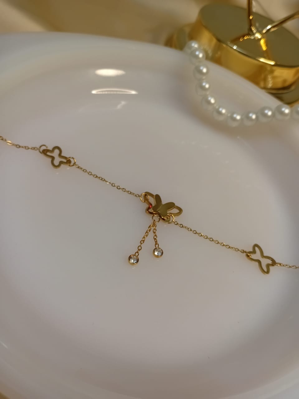 Golden Double Butterfly Charm Anklet