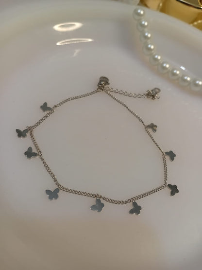 Silver Plain Butterfly line Anklet