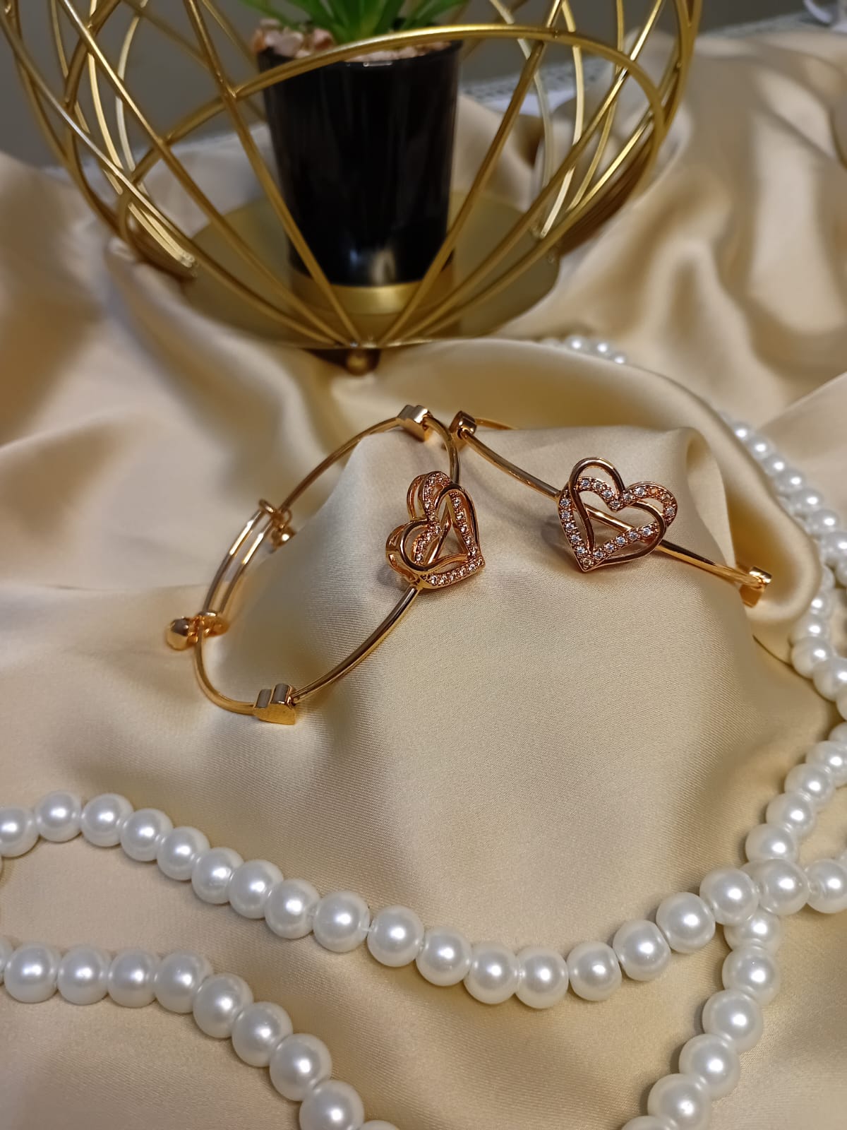 Adjustable Double Heart Style Bangle Pair