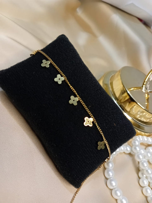 Simple Four Leaf Line Anklet