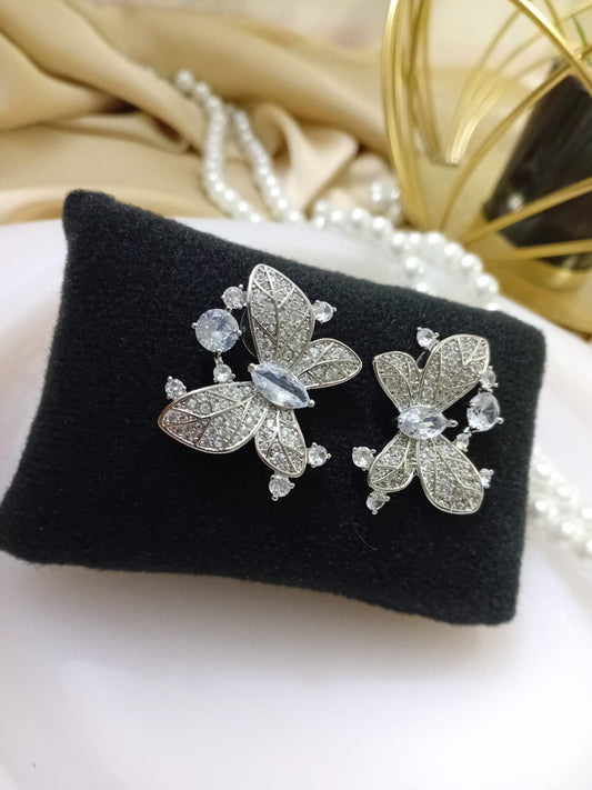 Silver Butterfly Crystal Earrings