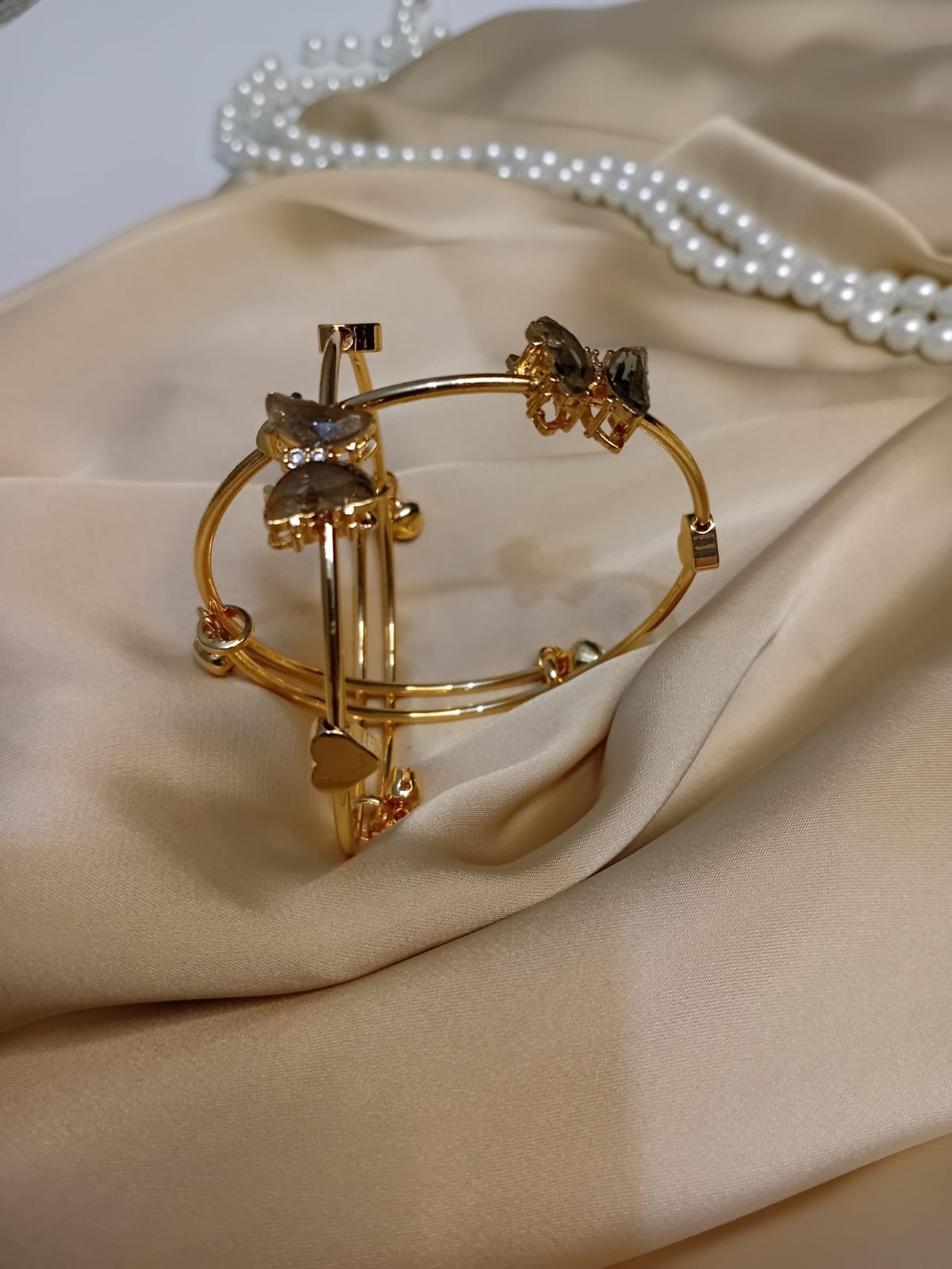 Adjustable Butterfly Grey Stone Bangle Pair