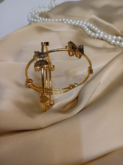 Adjustable Butterfly Grey Stone Bangle Pair