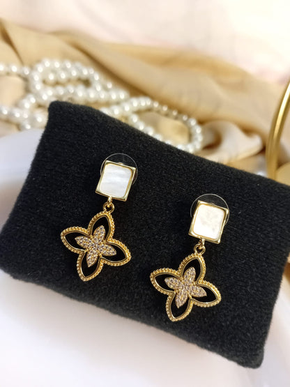 Golden Floral Dangle Earrings