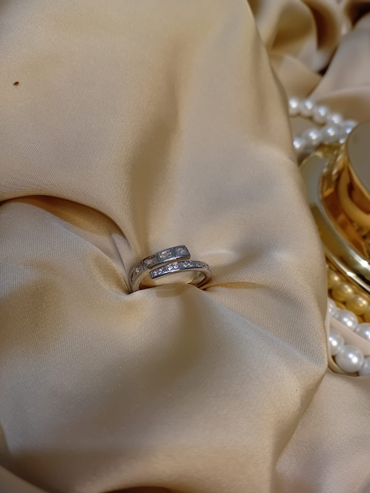 Silver Double Line Small Stones Ring